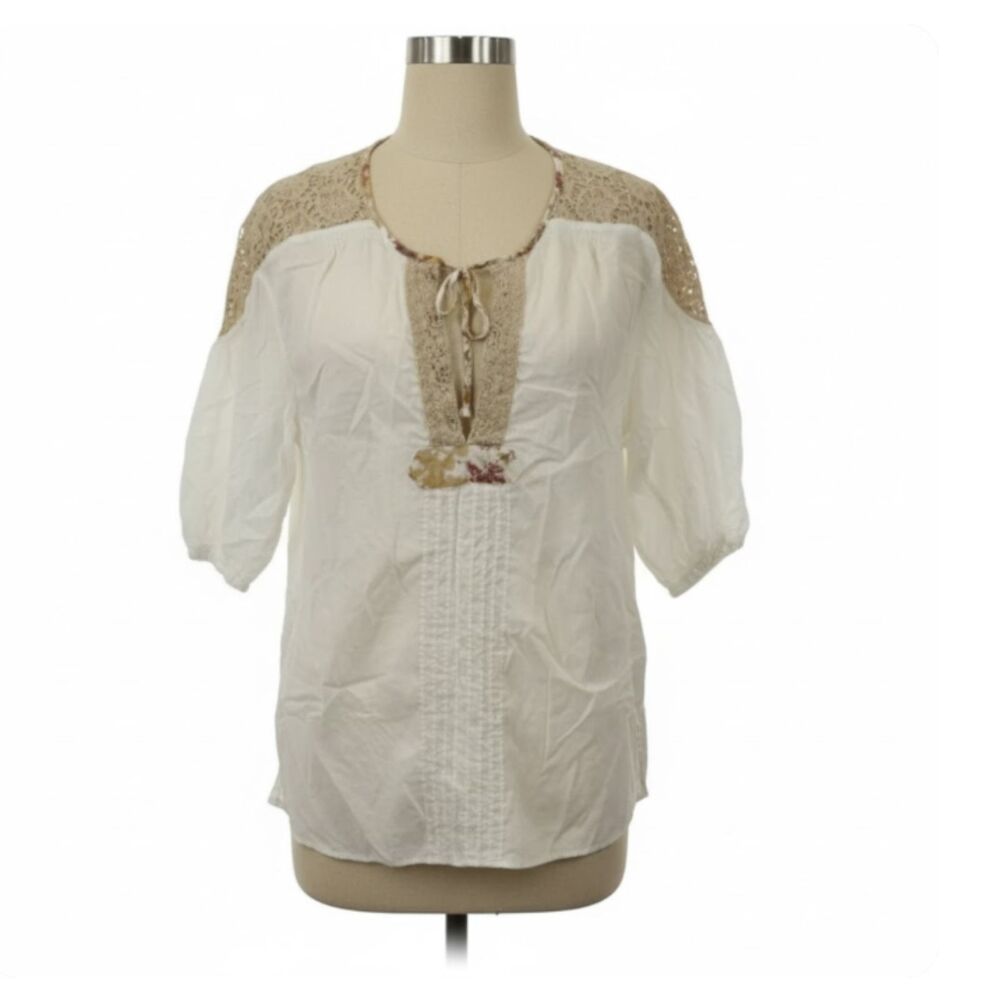 Free People Boho White Peasant Blouse Top Medium